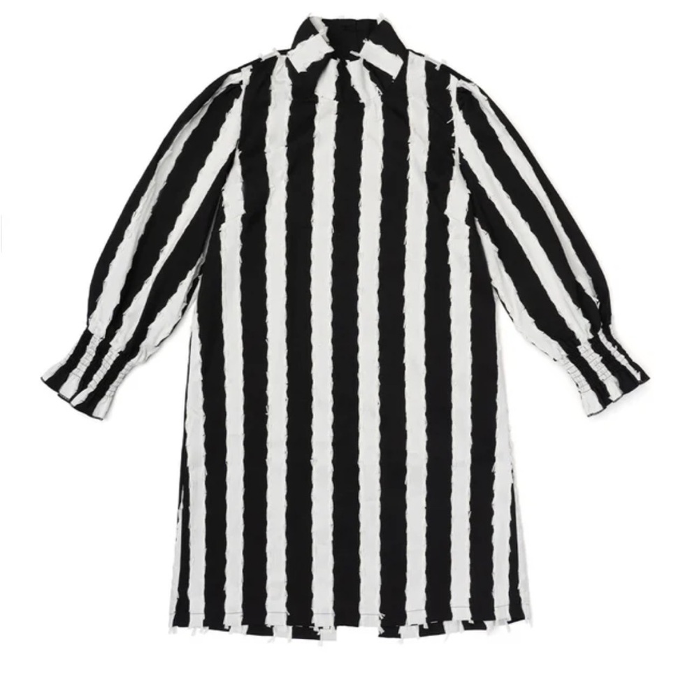 Buru Long sleeve mod striped dress black white size Large NWT